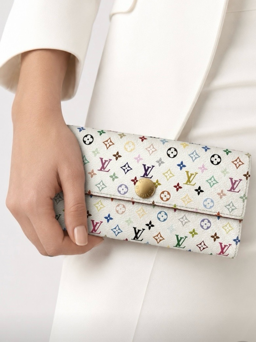 VINTAGE LOUIS VUITTON TAKASHI MURAKAMI White Multicolor Monogram Small Wallet